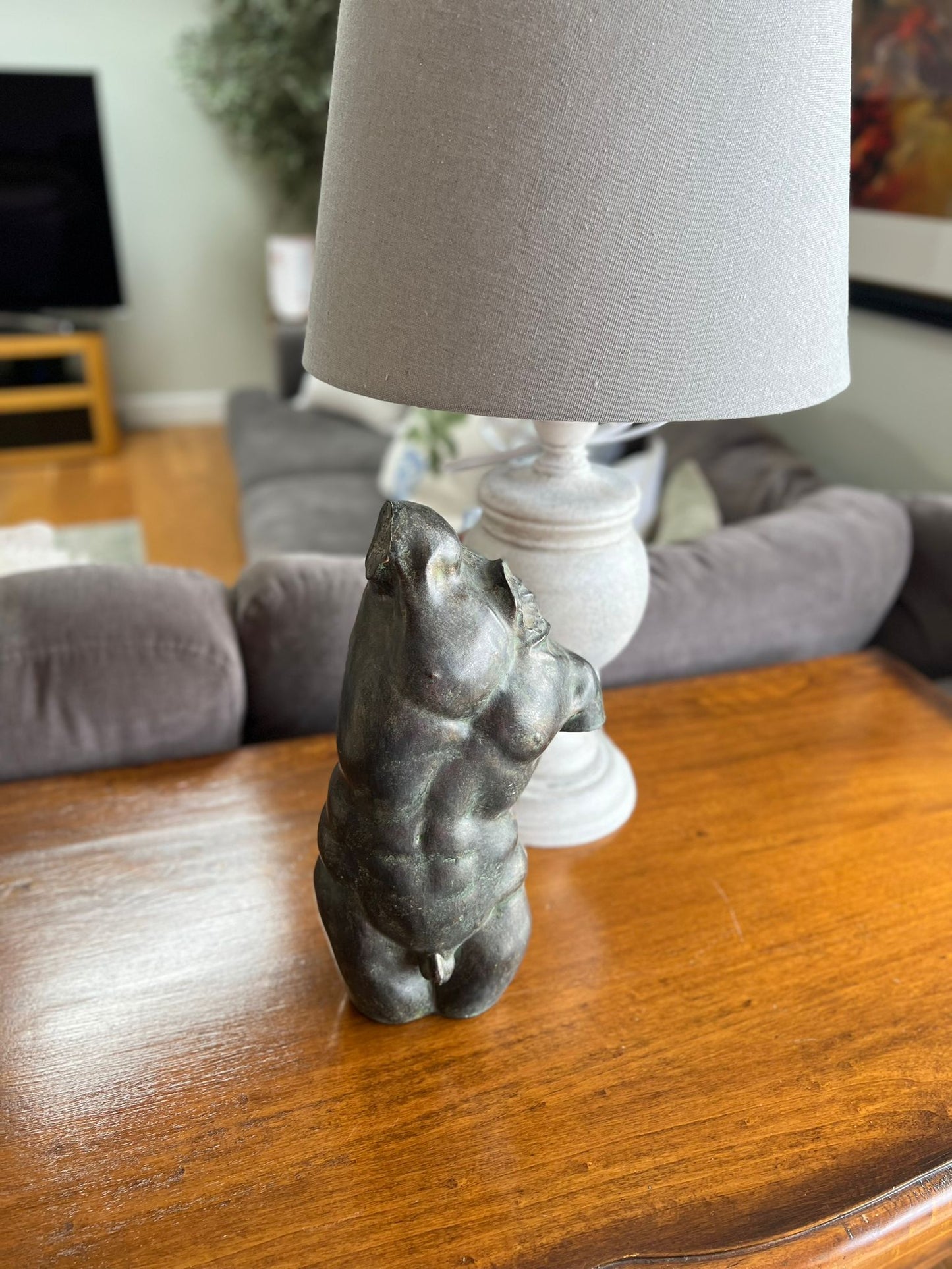 Male Nude Sculpture – Black Bronze Green (H32 × W18 cm)