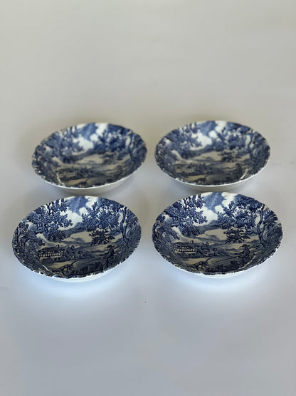 Set of 4 Vintage Blue & White Bowls by Myott – “The Hunter”