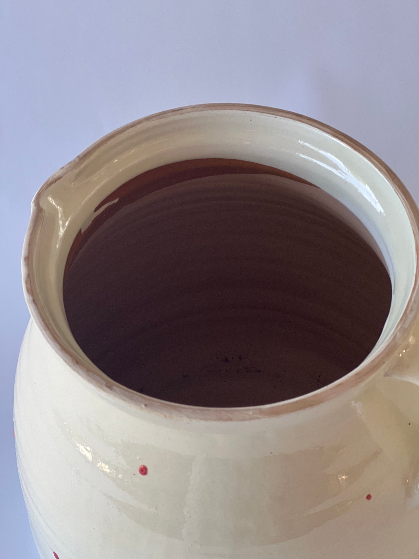 Handmade Hungarian Pottery Jug – Cream with Red Dots (23x22cm)