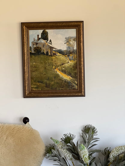 Vintage Oil Painting – Landscape in Blues, Greens & Yellows