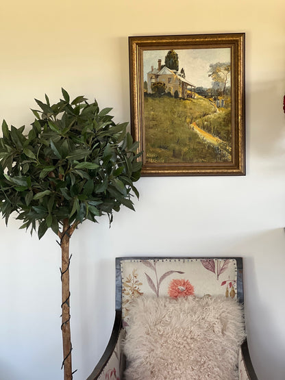 Vintage Oil Painting – Landscape in Blues, Greens & Yellows