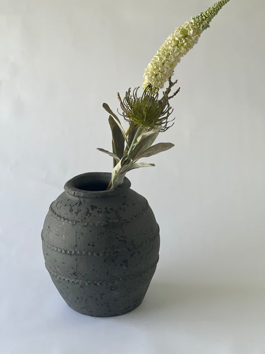 Dark Grey Textured Terracotta Vase – 25cm