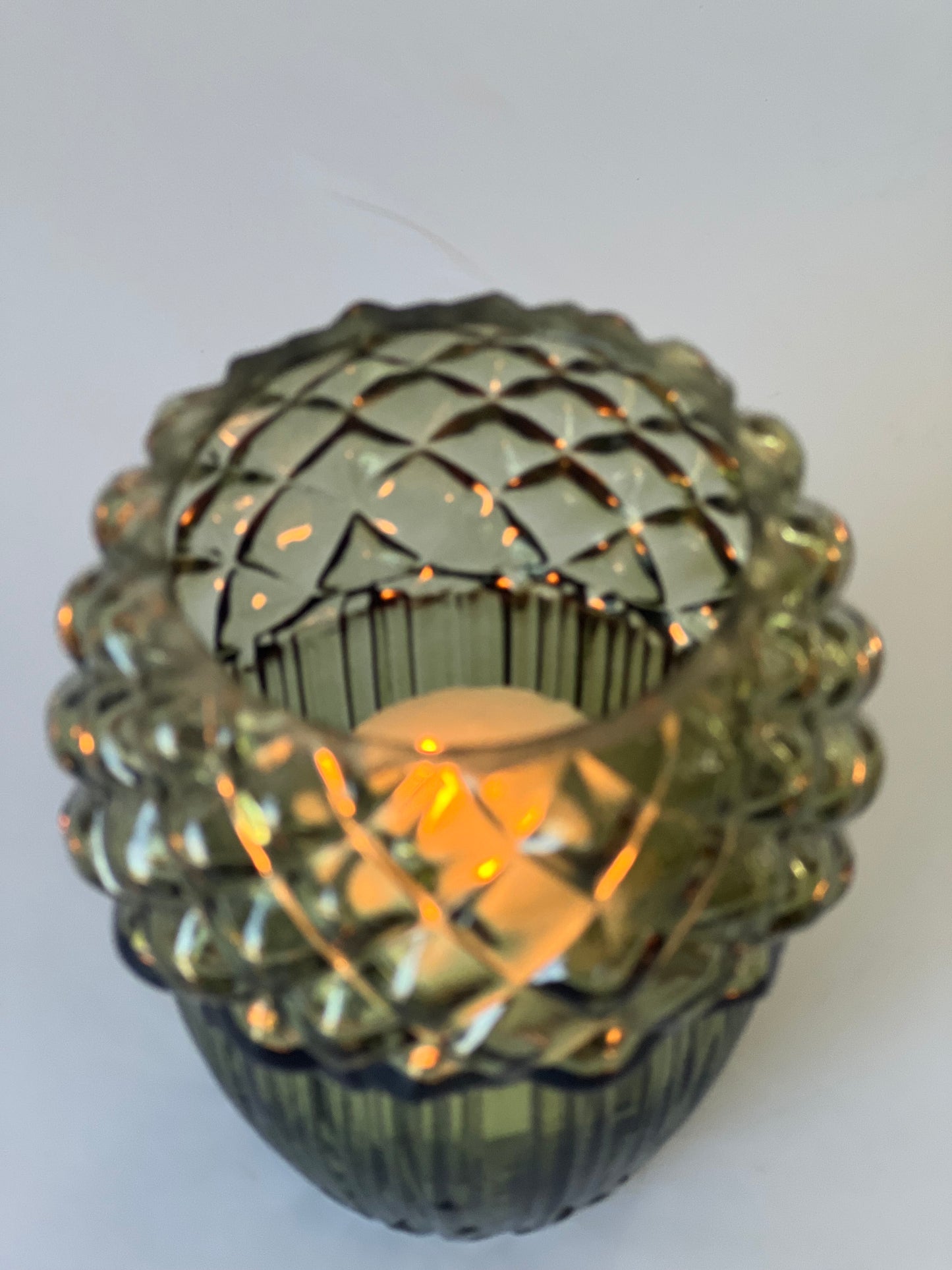 Glass Acorn T-Light Holder – 9cm, Brown or Green