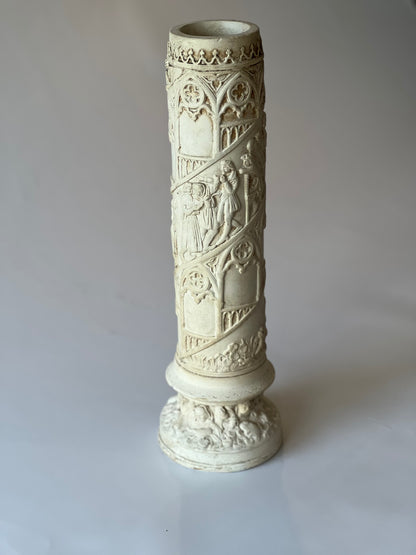 Cream Neoclassical Moulded Plaster Column Sculpture (Late 1800s, H42 cm)