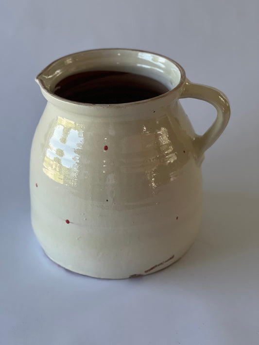 Handmade Hungarian Pottery Jug – Cream with Red Dots (23x22cm)