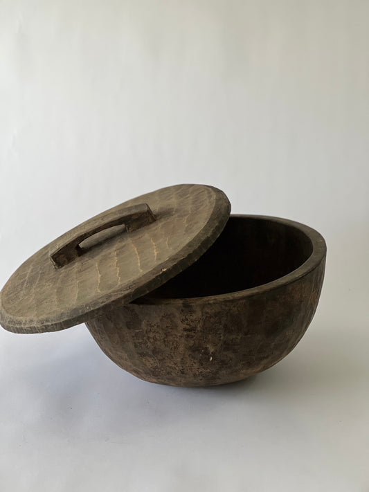 Old Wooden Nepalese Rauter Bowl with Lid