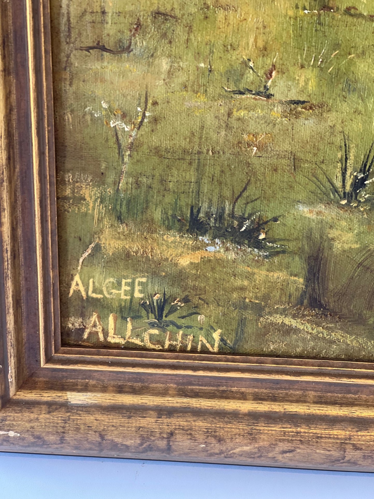 Vintage Oil Painting – Landscape in Blues, Greens & Yellows