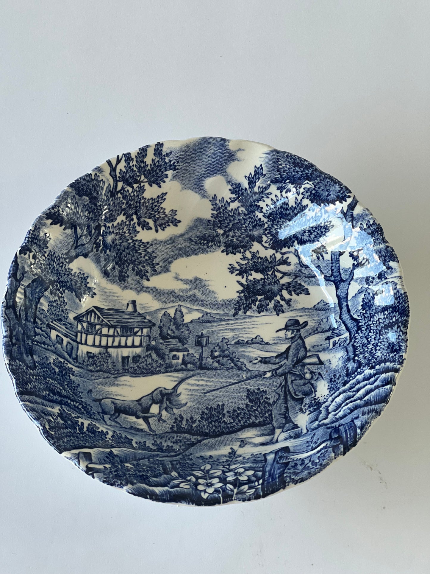 Set of 4 Vintage Blue & White Bowls by Myott – “The Hunter”