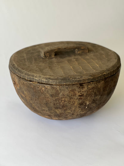 Old Wooden Nepalese Rauter Bowl with Lid