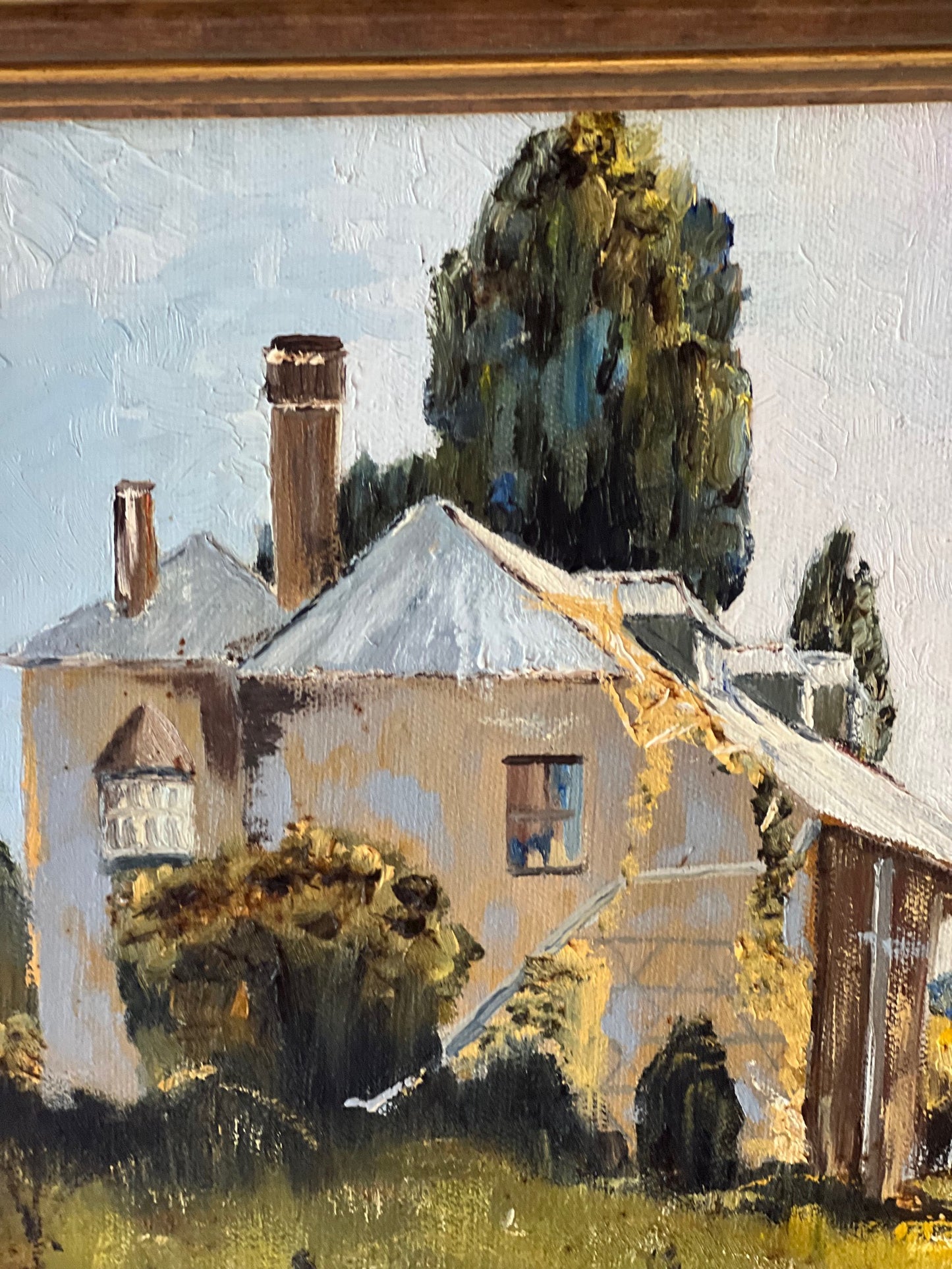 Vintage Oil Painting – Landscape in Blues, Greens & Yellows