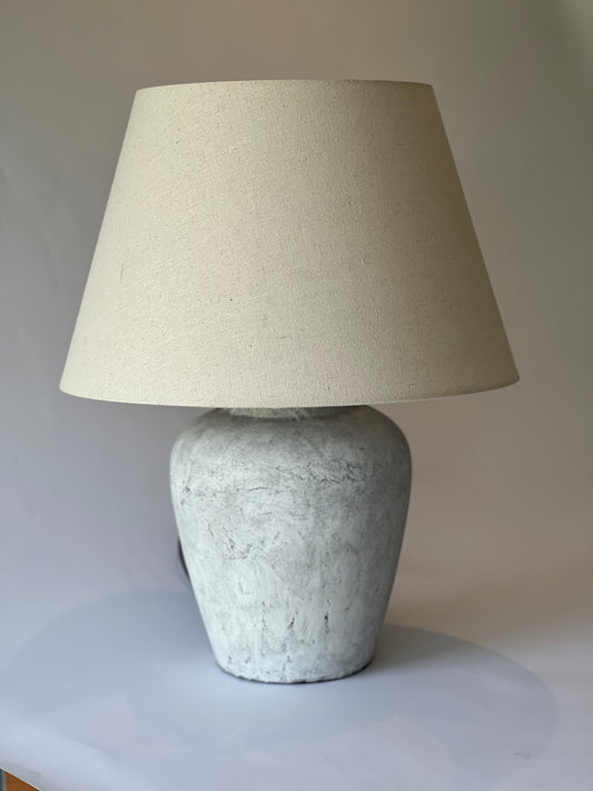 Antique-Style White Table Lamp with Linen Shade