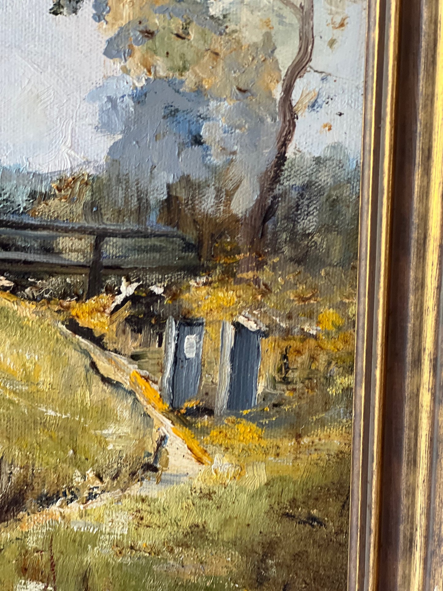 Vintage Oil Painting – Landscape in Blues, Greens & Yellows