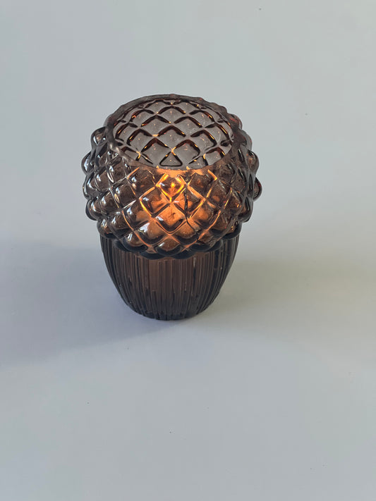 Glass Acorn T-Light Holder – 9cm, Brown or Green