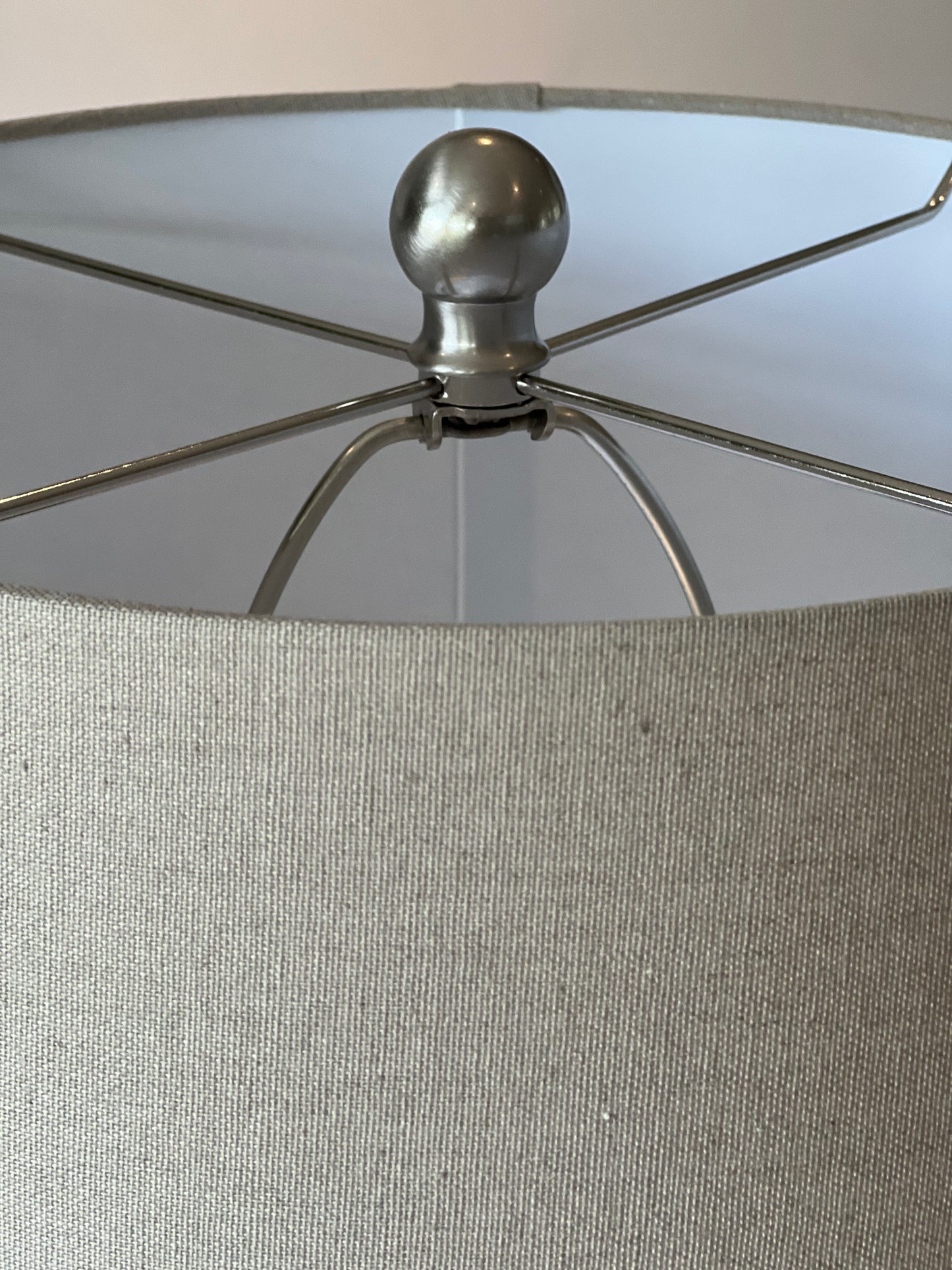 Large White Rippled Ceramic Table Lamp with Linen Shade