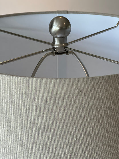 Large White Rippled Ceramic Table Lamp with Linen Shade