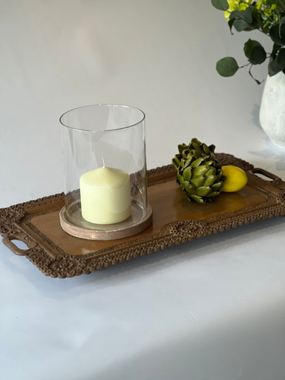 Hand-Carved Wooden Indian Tray with Intricate Detail (c.1900, L60 × W34 cm)