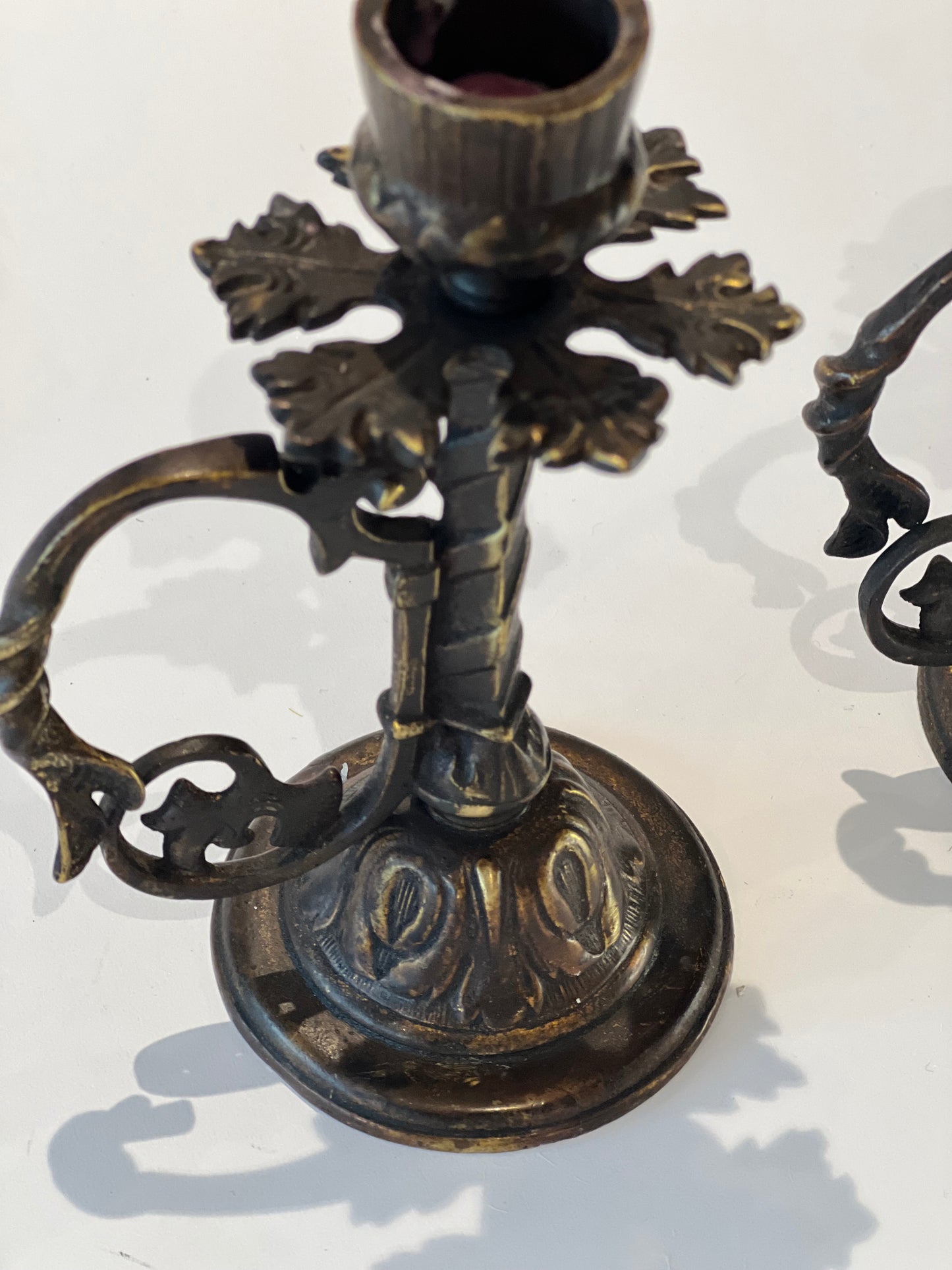 Pair of vintage metal candle holders