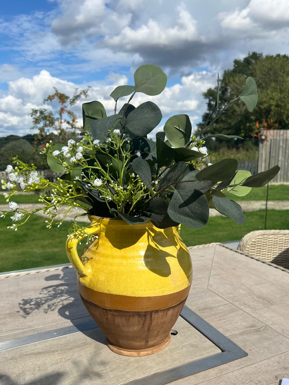 Handmade Hungarian Pottery Jug – Yellow & Natural Finish 26x21cm