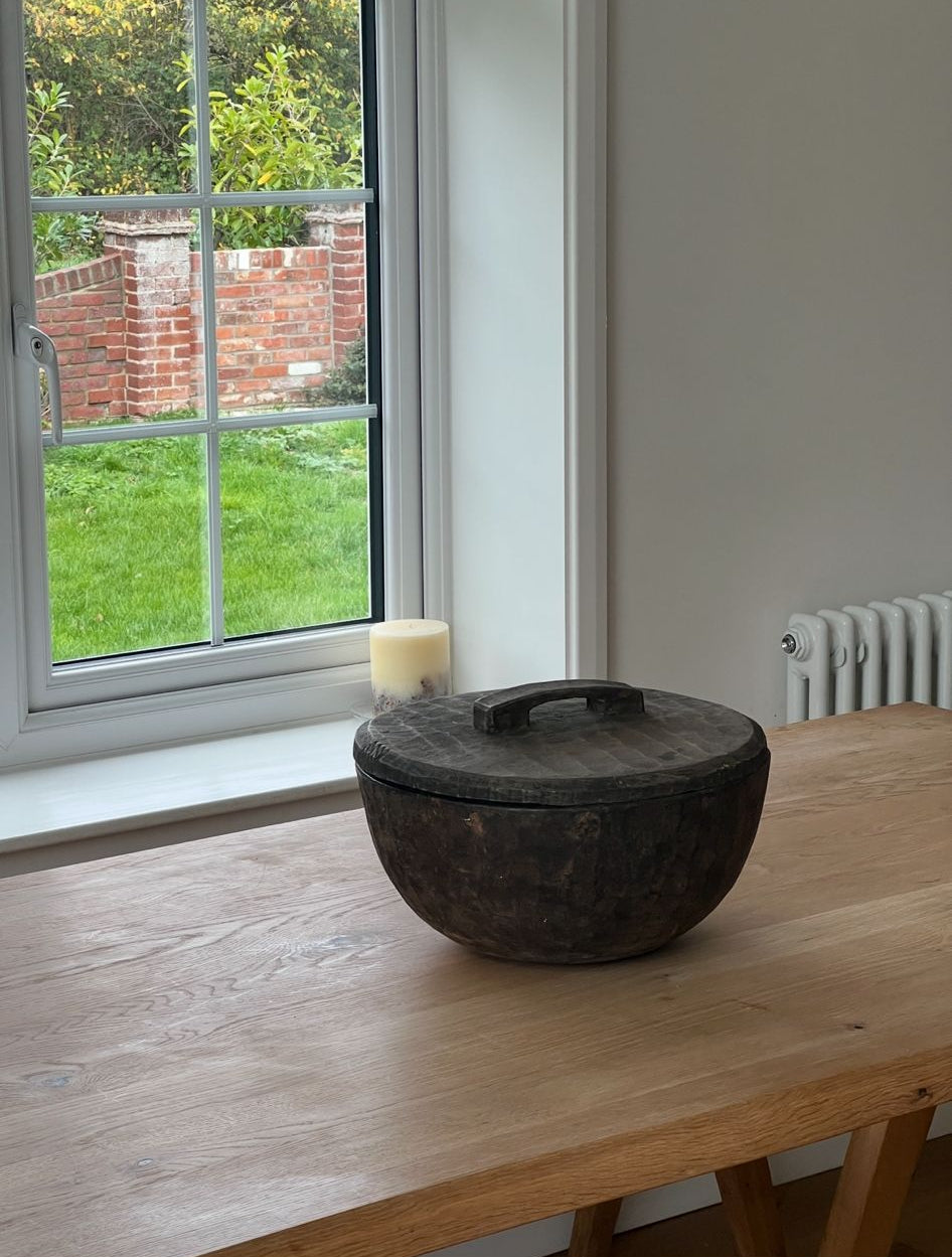 Old Wooden Nepalese Rauter Bowl with Lid