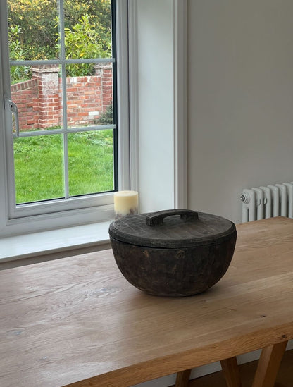 Old Wooden Nepalese Rauter Bowl with Lid