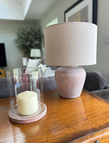 Brown Stoneware Hurricane Lantern – Rustic Home Decor